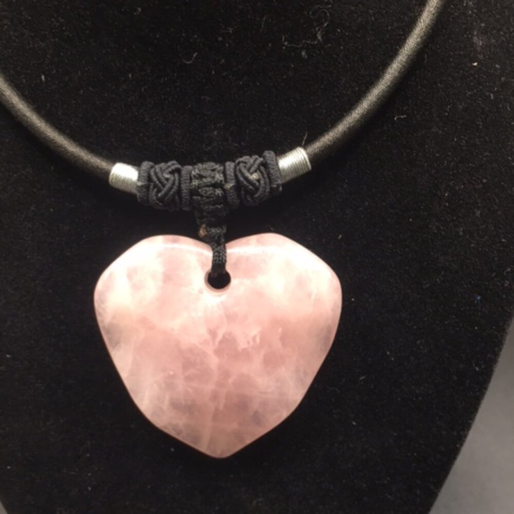 Gorgeous Carved Heart Rose Quartz Pendant on Beautifully Knotted Cord.